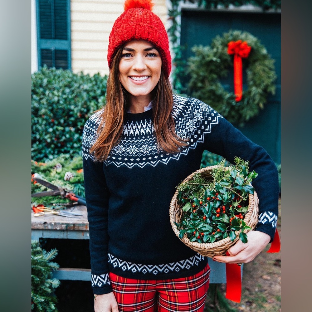 🆕 TALBOTS Black and White Isle Crew neck Long Sleeve Sweater Holiday Vibes🎄❄️